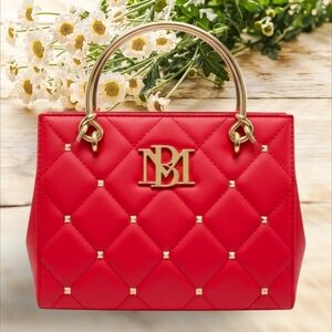 Badgley Mischka Red Studded Quilted Tote W/Removable Adjustable Strap NWT
